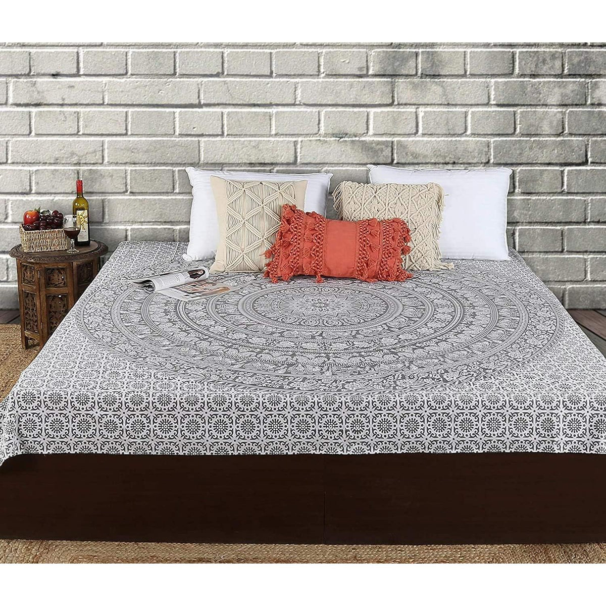 Mandala Wandteppich Baumwolle Grau 230x213 cm