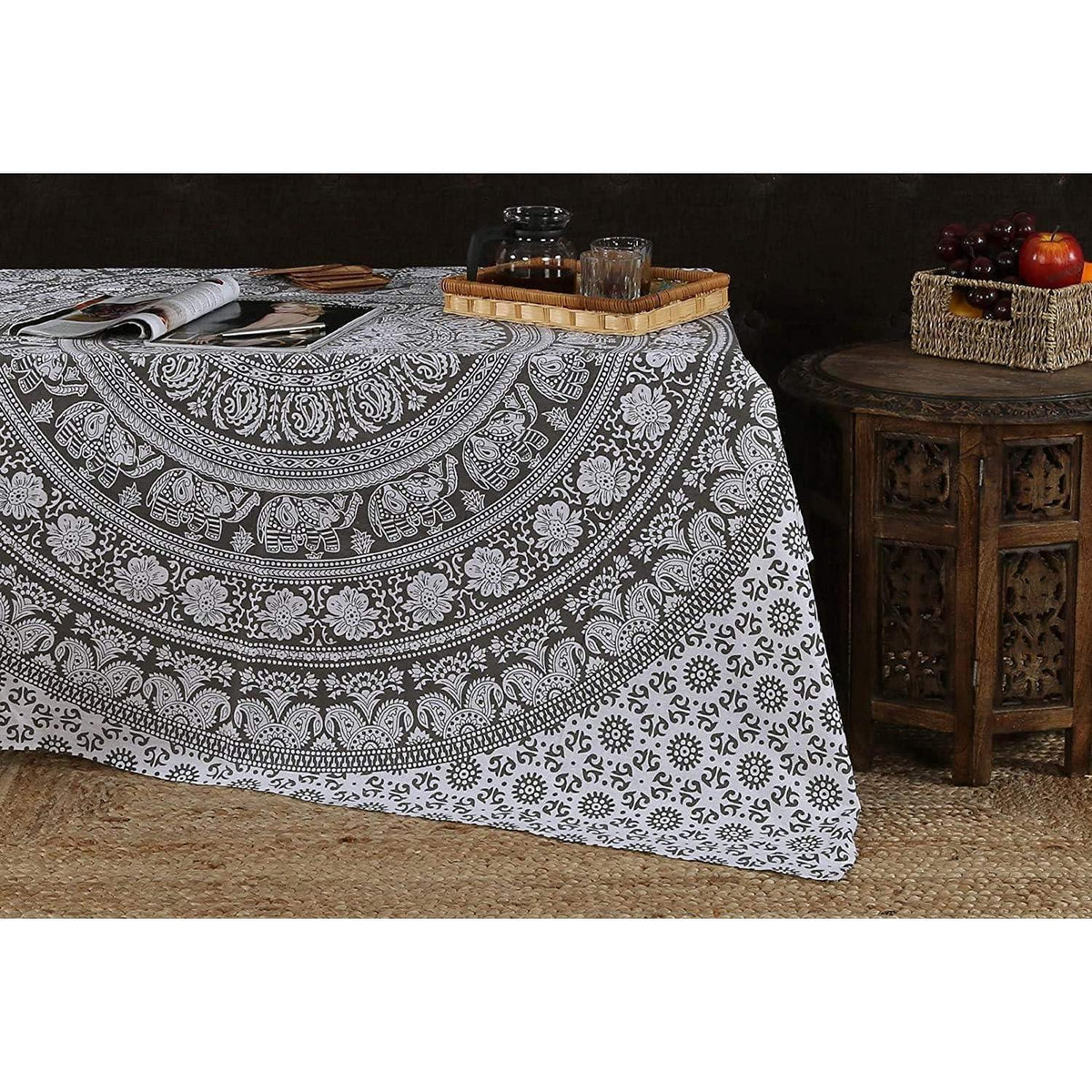 Mandala Wandteppich Baumwolle Grau 230x213 cm
