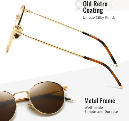 Polarisierte Vintage Metallrahmen Sonnenbrille Rund RetroStyle UV400 Schutz