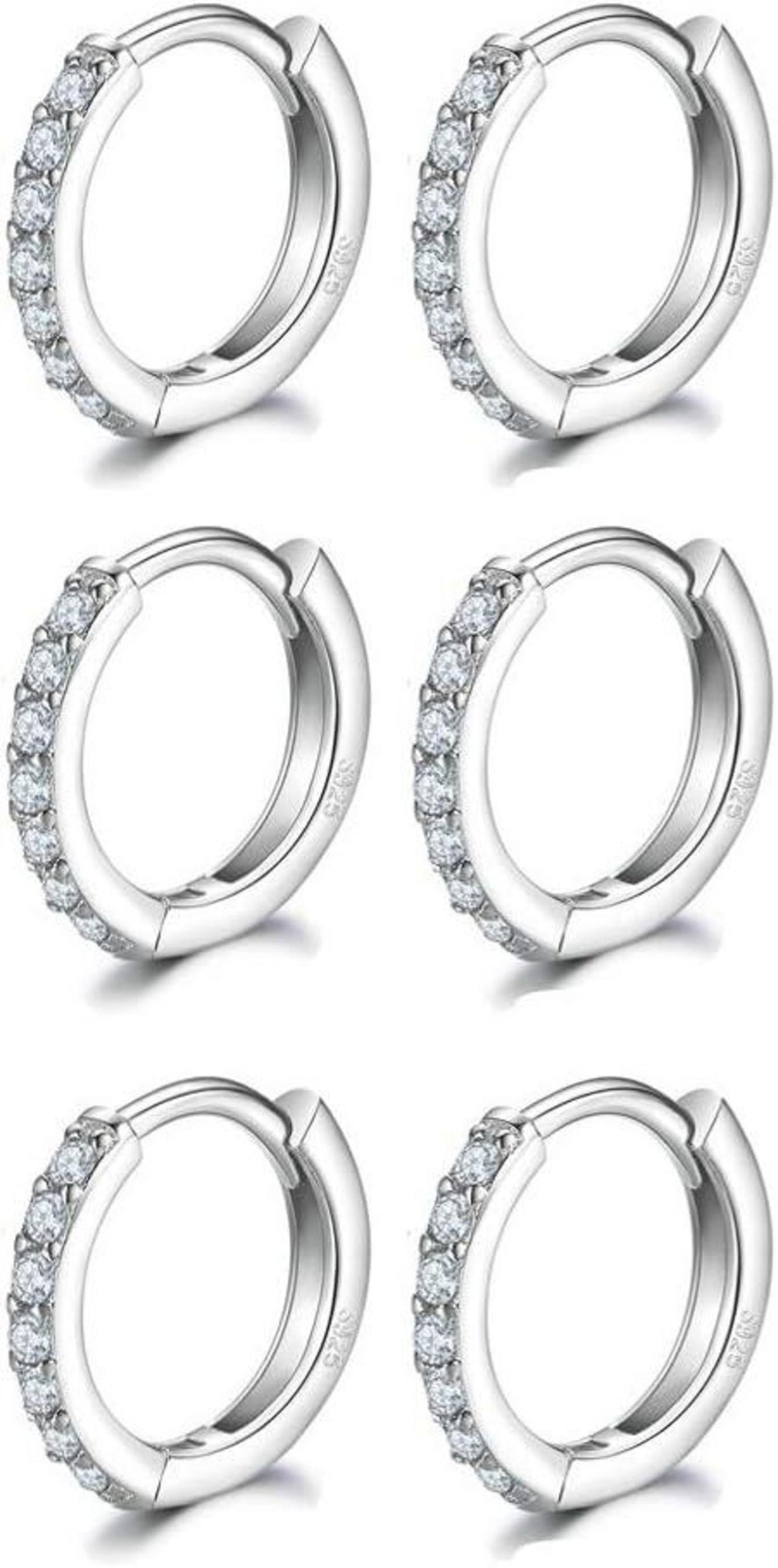 925 Sterling Silver Creolen Ohrringe Weißgold beschichtet Rund