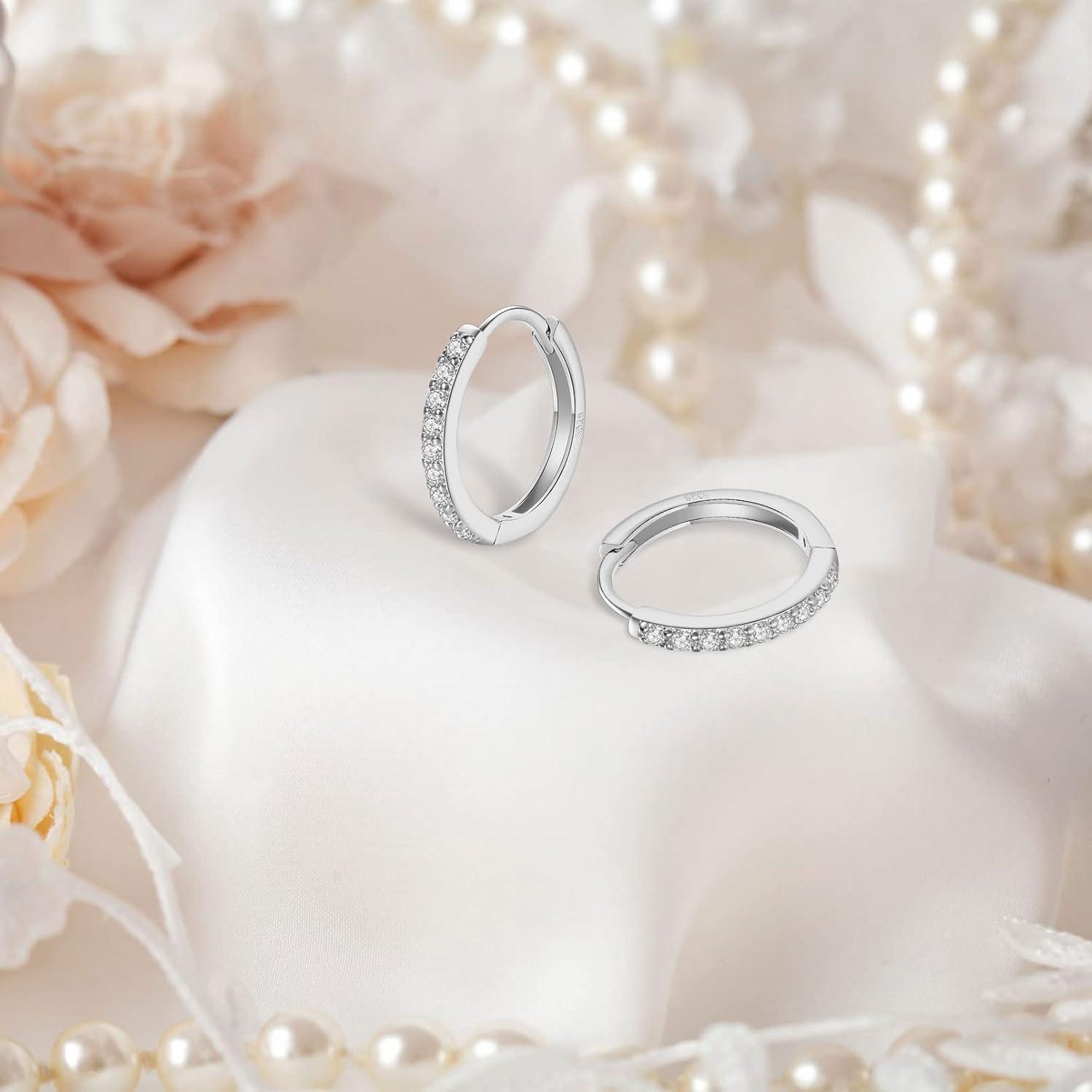 925 Sterling Silver Creolen Ohrringe Weißgold beschichtet Rund