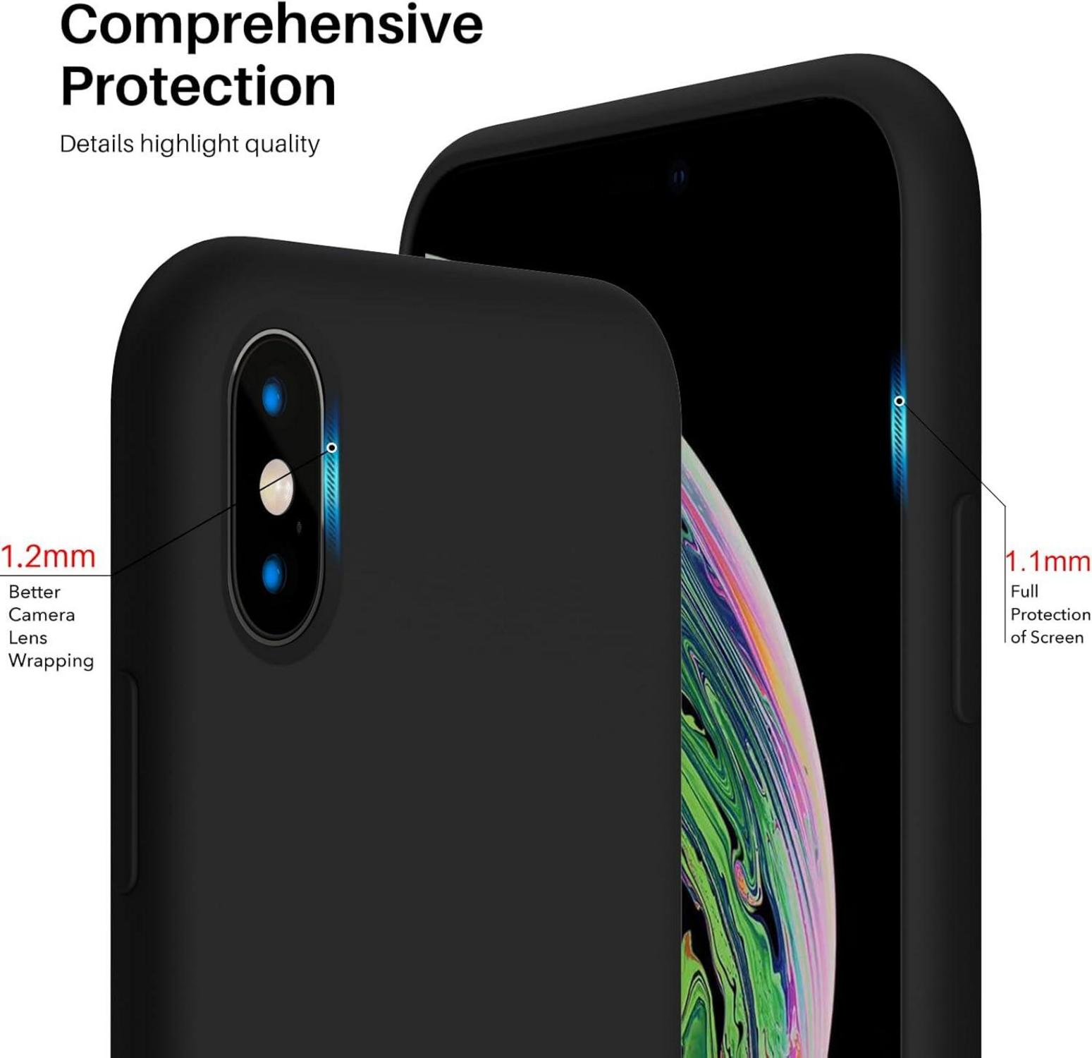 ORNARTO Silikon Case für iPhone XS/X - Ultra Dünn, Flüssig & Schwarz