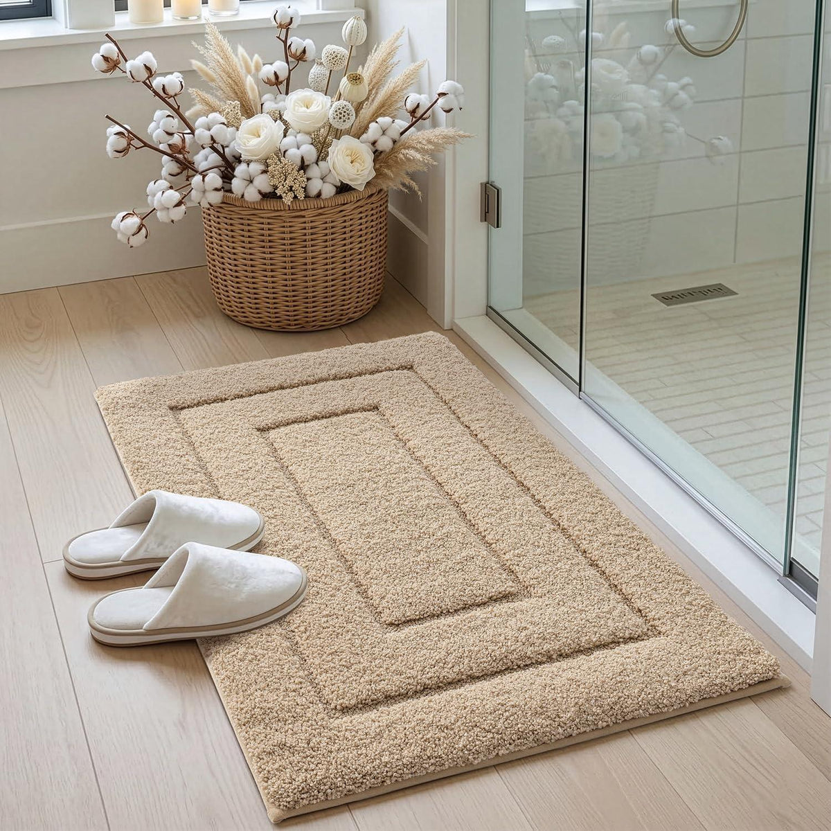 Rutschfeste Badematte Mikrofaser Beige 60x110 cm