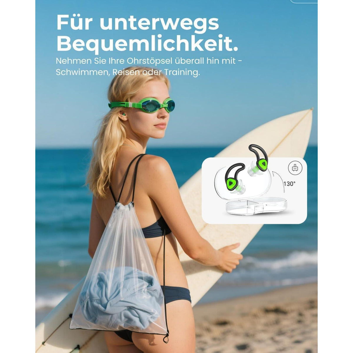 Wasserdichte Schwimm-Ohrstöpsel Set (2er Pack) - Grün Minzgrün