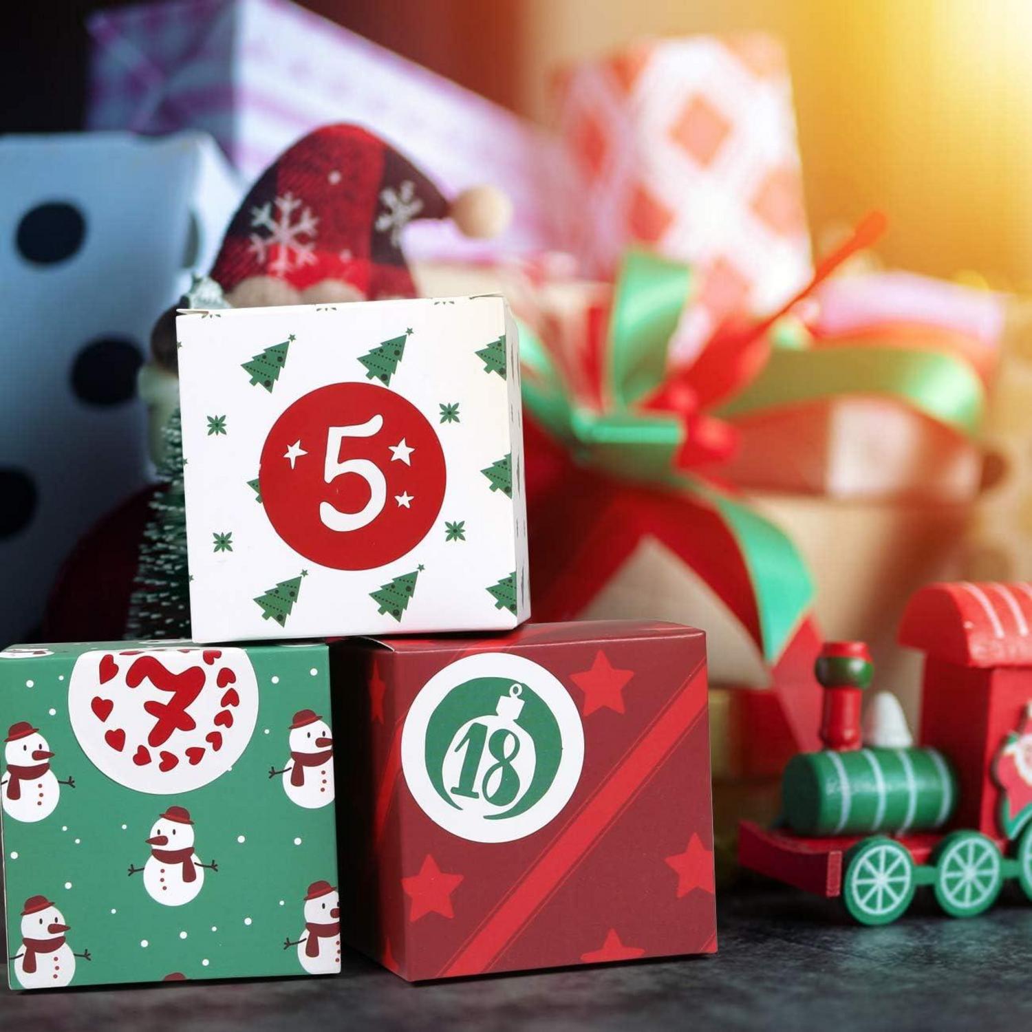 Adventskalender Boxen zum Befüllen 24 Schachteln Weihnachten Deko Rot