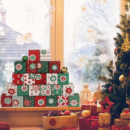 Kesote Weihnachts Adventskalender Schachteln 24 Boxen Geschenkboxen Rot Grün mit Zahlenaufkleber