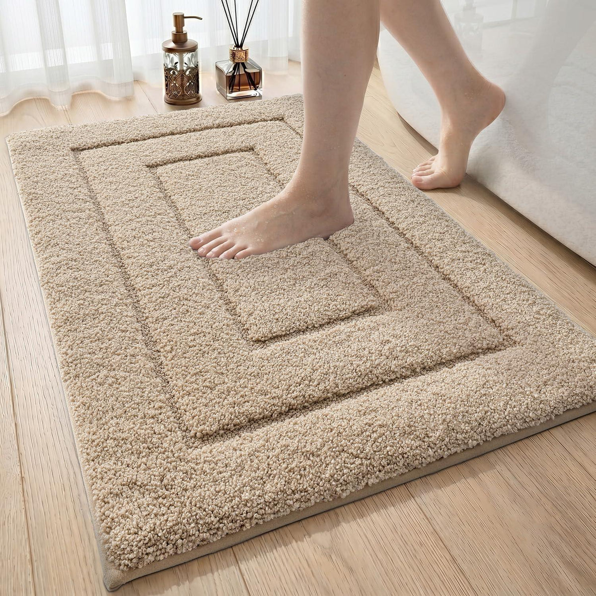 Rutschfeste Badematte Mikrofaser Beige 50x80 cm