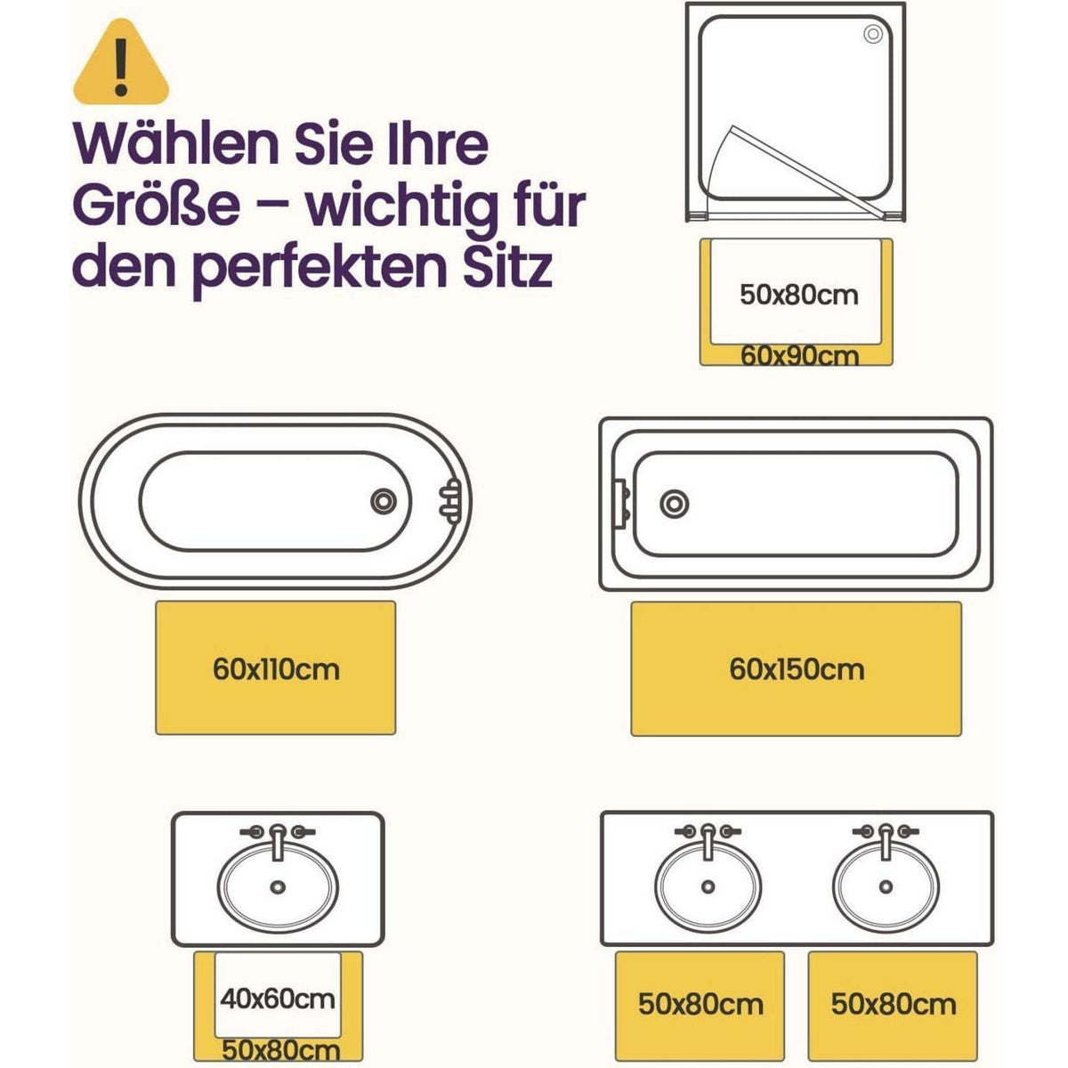 Rutschfeste Badematte Mikrofaser Beige 50x80 cm