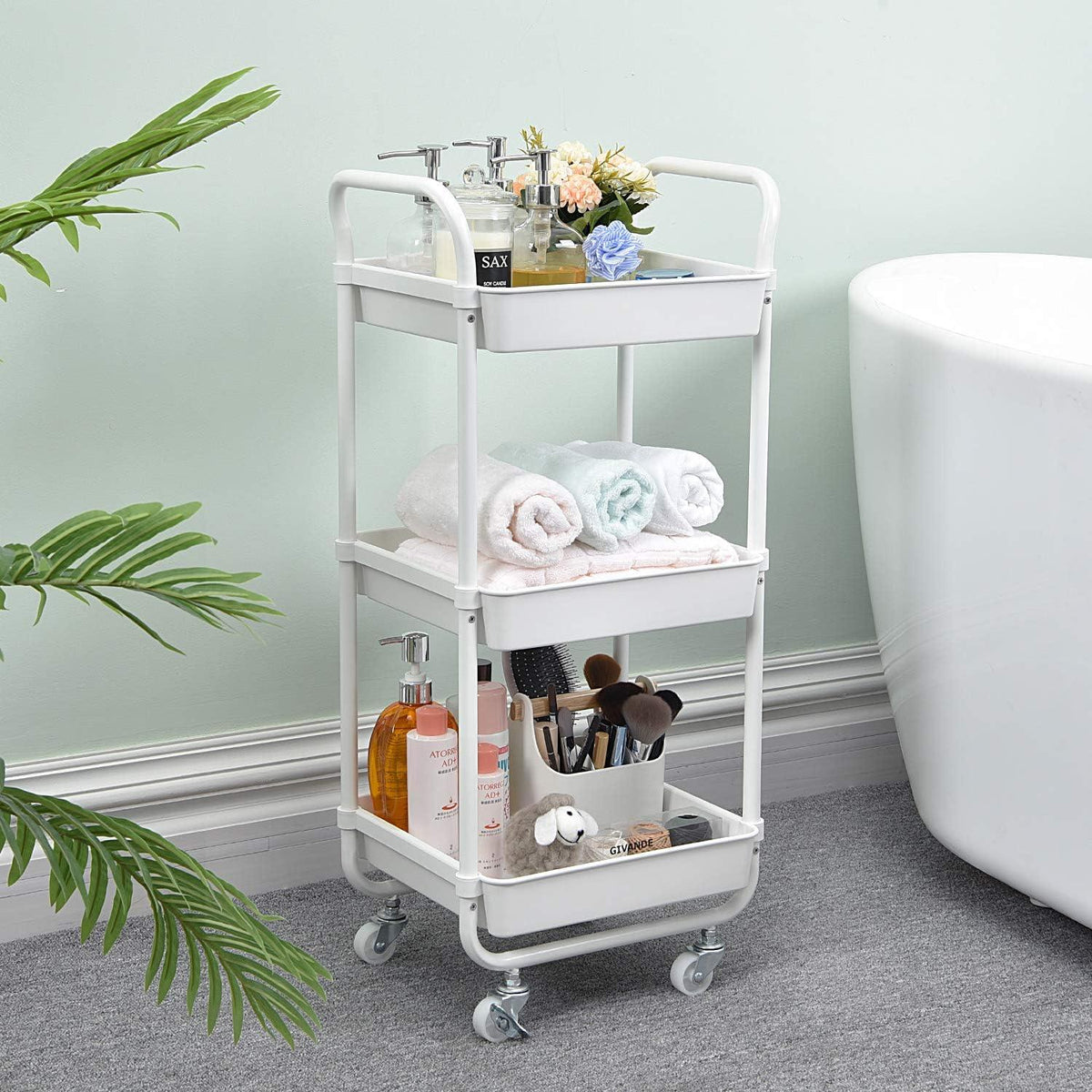 KINGRACK Rollwagen Aufbewahrungswagen 3 Etagen Küchenwagen Organizer Gazekorb