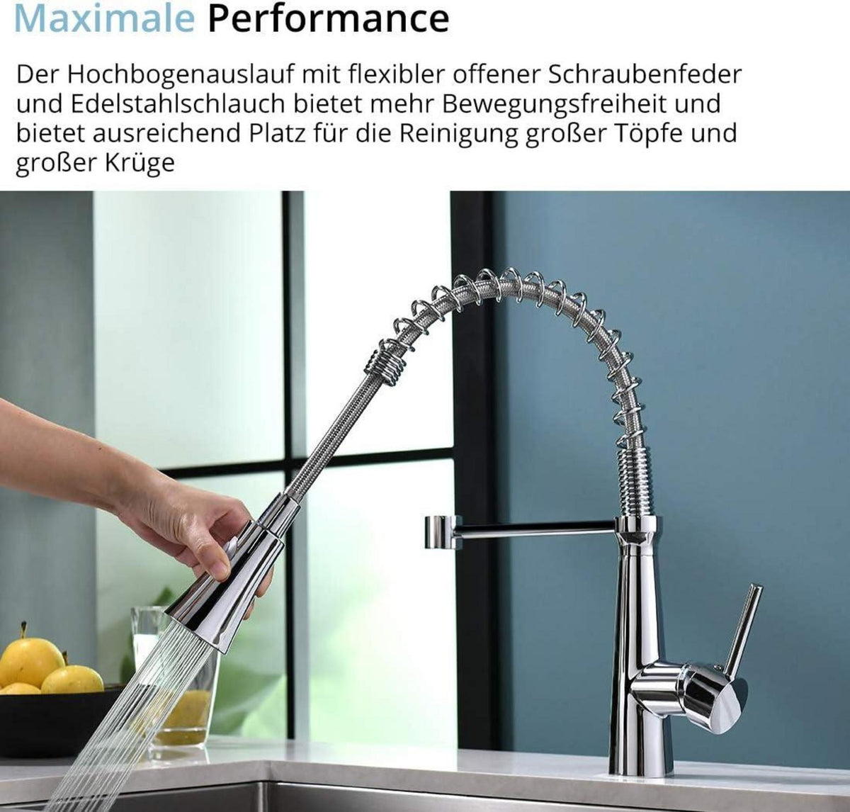 Moderne Chrom Küchenarmatur mit 360° Drehbarkeit und Brause