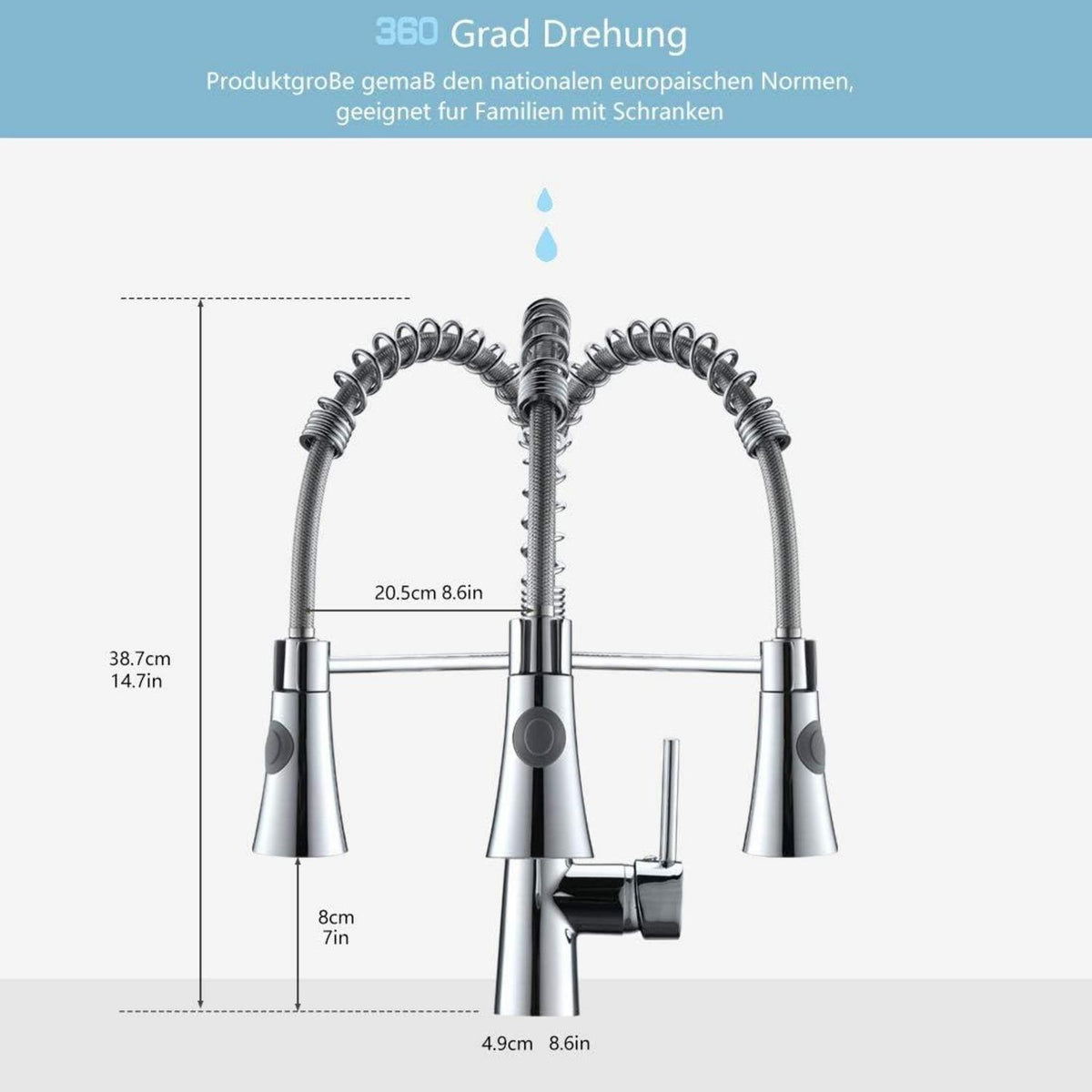 Wasserhahn Küche Chrom 360° Drehbar mit Brause Mischbatterie