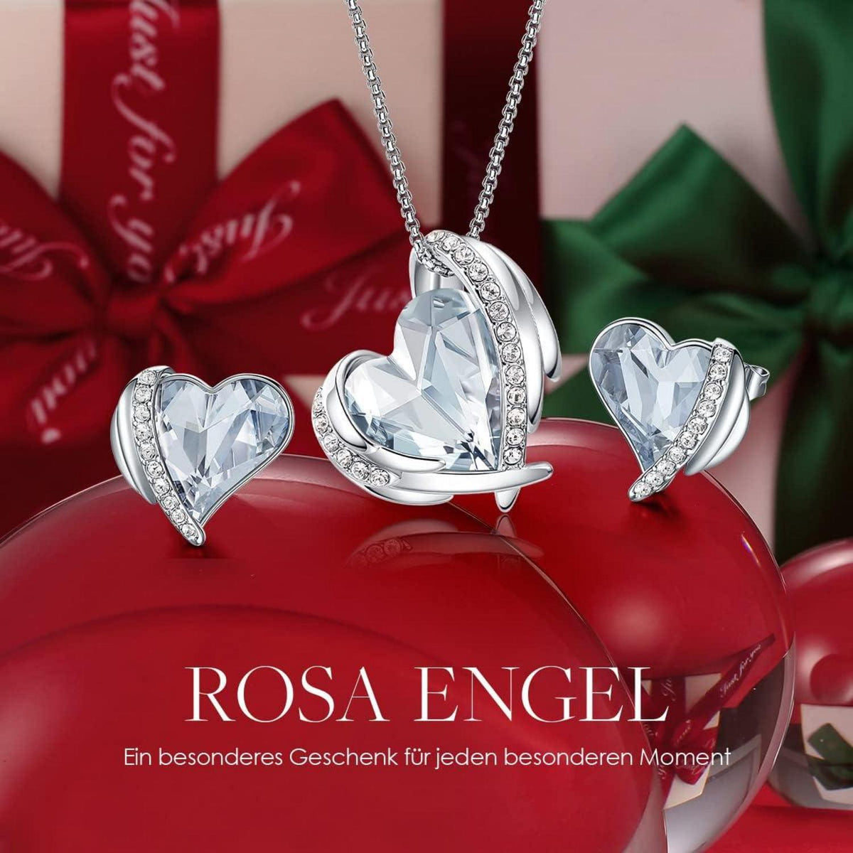 Rosegold Damen Schmuckset Herz Halskette Ohrringe Geschenkbox