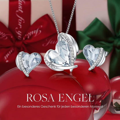 Rosegold Damen Schmuckset Herz Halskette Ohrringe Geschenkbox