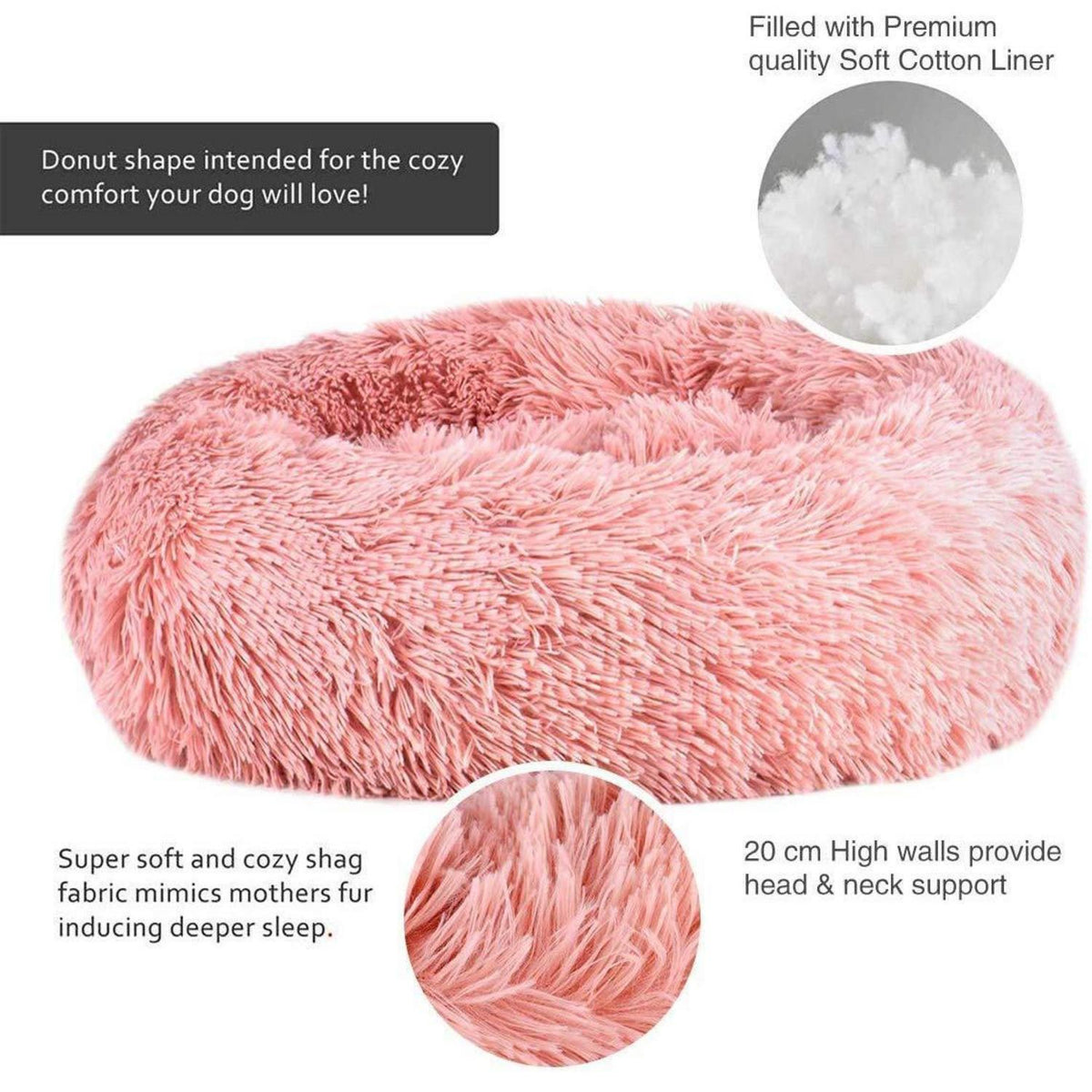 Flauschiges Hundebett Orthopädisch Ø 110cm Rosa