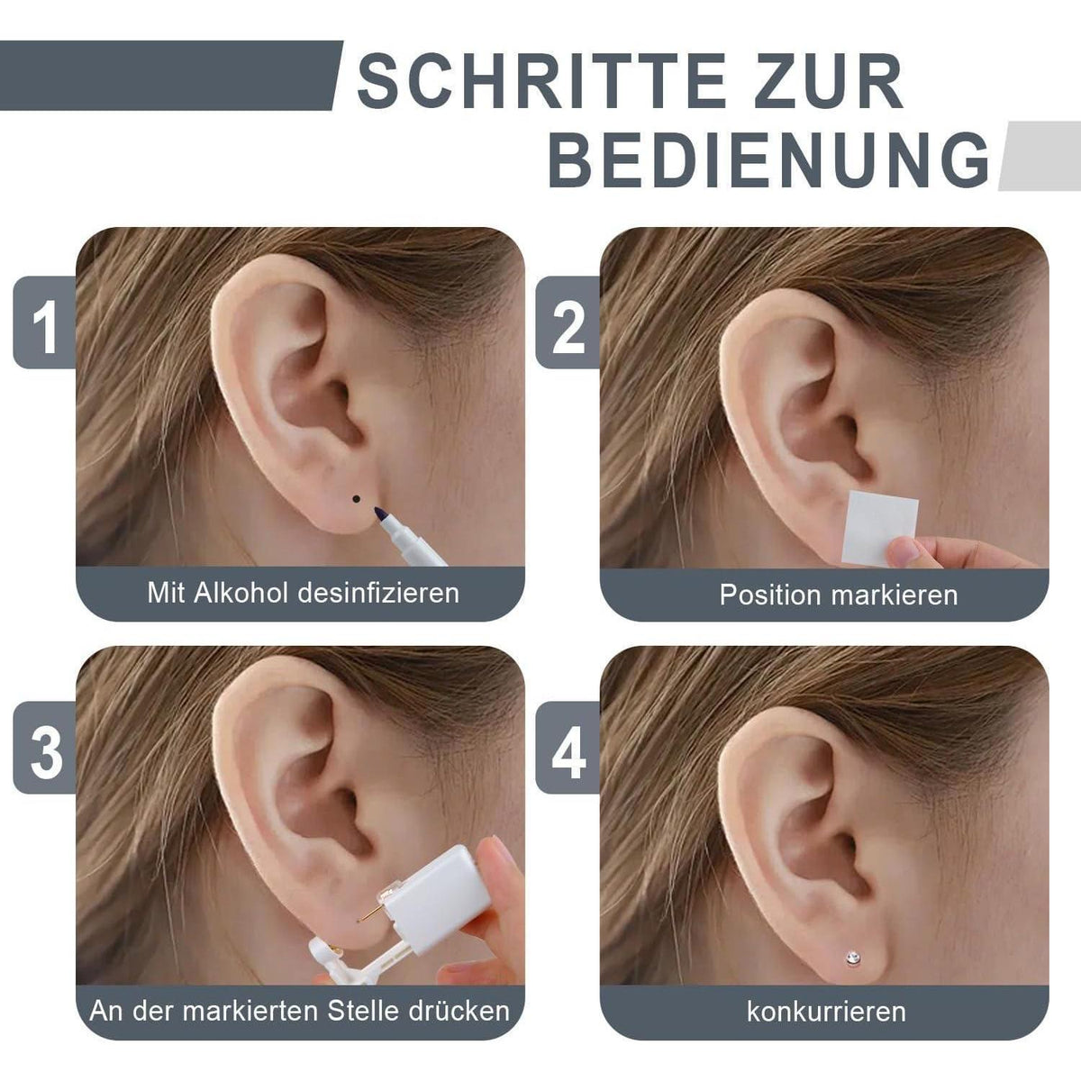 Ohrlochstechpistolen Set 6 Stück, steril, schmerzfrei, mit Ohrsteckern