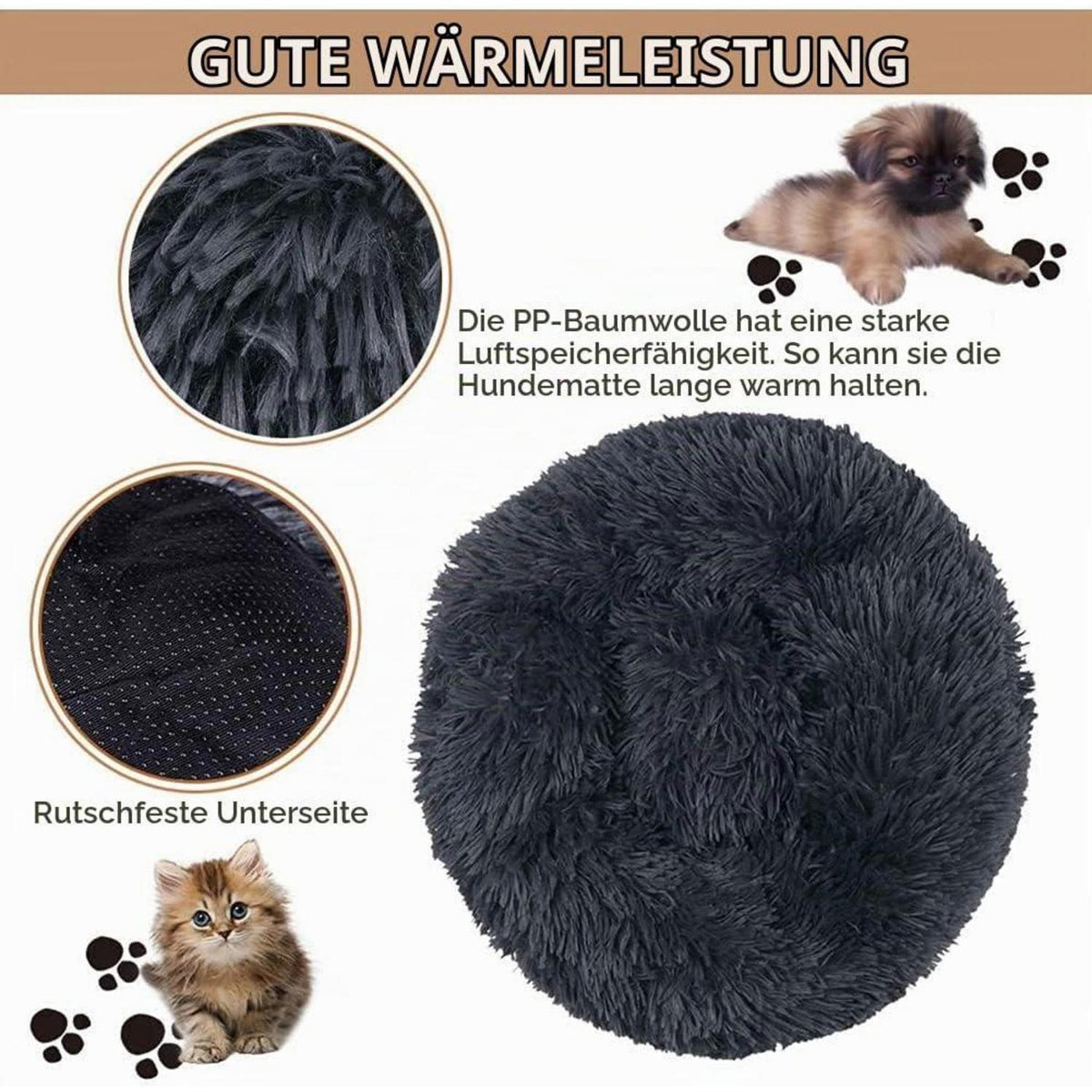 Flauschiges Hundebett Orthopädisch Ø 100cm Dunkelgrau