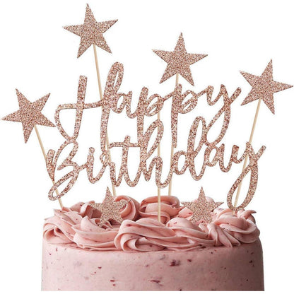 iZoeL Tortendeko Rosegold Happy Birthday Sterne Cake Topper