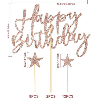 iZoeL Tortendeko Rosegold Happy Birthday Sterne Cake Topper