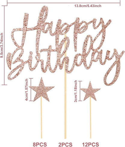 iZoeL Tortendeko Rosegold Happy Birthday Sterne Cake Topper