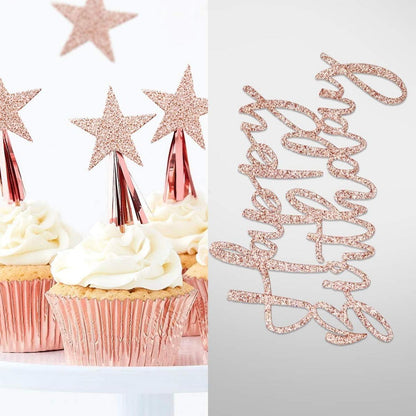 Tortendeko Rosegold Happy Birthday Cake Topper 20pcs Sternen Geburtstag