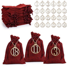 LIHAO Adventskalender Jutesäckchen 24 Stück Holz
