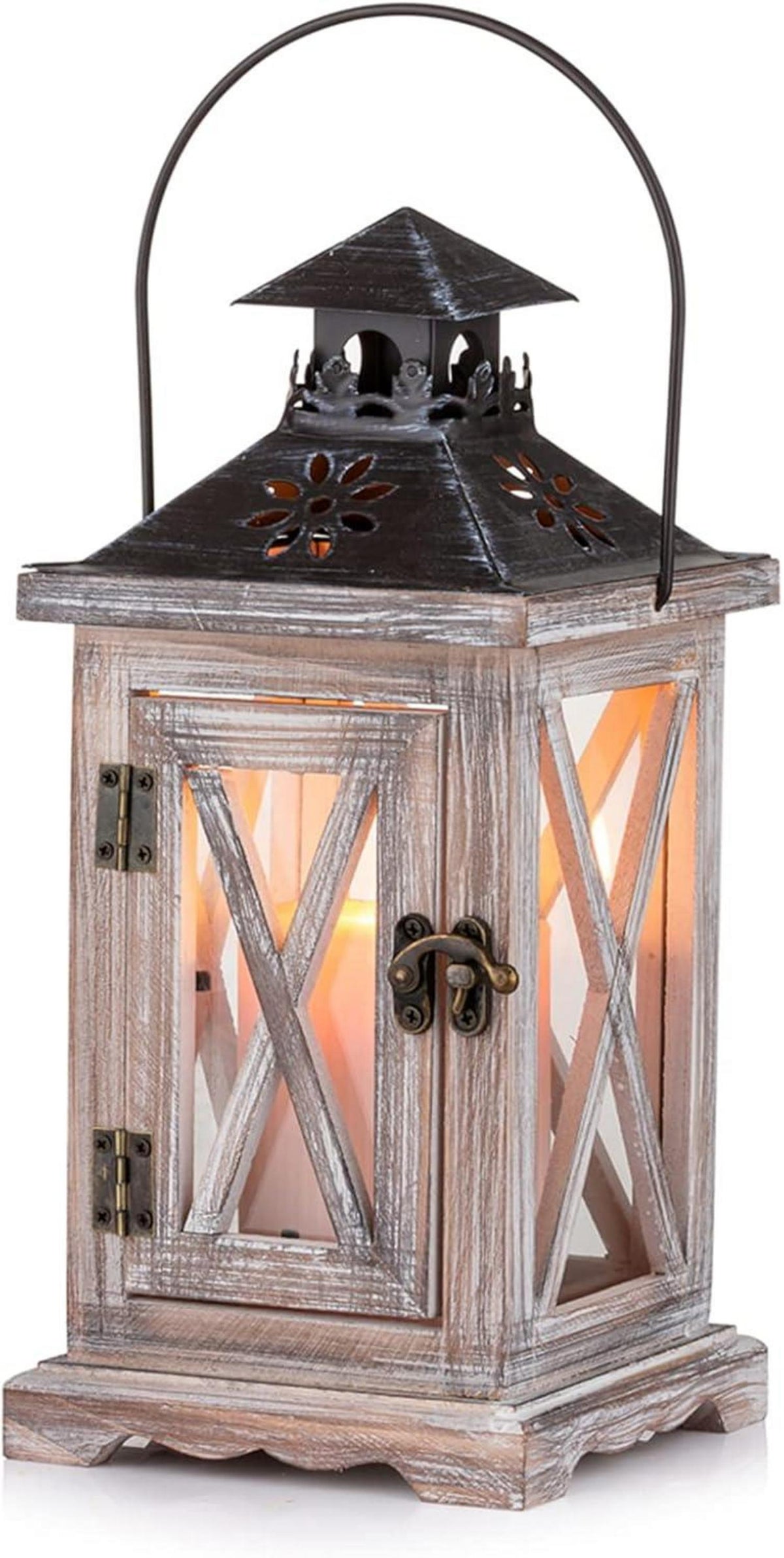 Laterne Vintage Windlicht Deko Holz Metall Draußen Drinnen Rustikal