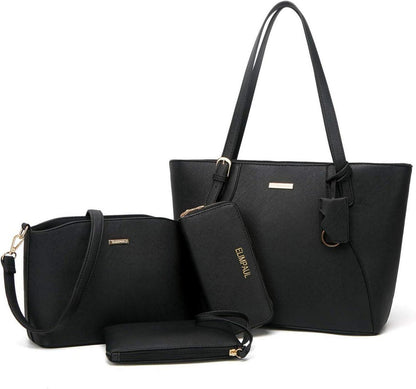Damen Handtasche Tote Shopper Set Schultertasche Geldbörse Schwarz
