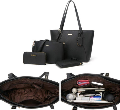 Damen Handtasche Tote Shopper Set Schultertasche Geldbörse Schwarz