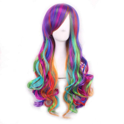 Lockige Regenbogen Perücke 70cm - Karneval & Party