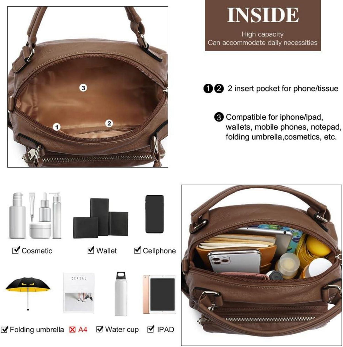 Miss Lulu Women's Fashion Handbag Crossbody Shoulder Bag Bowler Style Top Handle