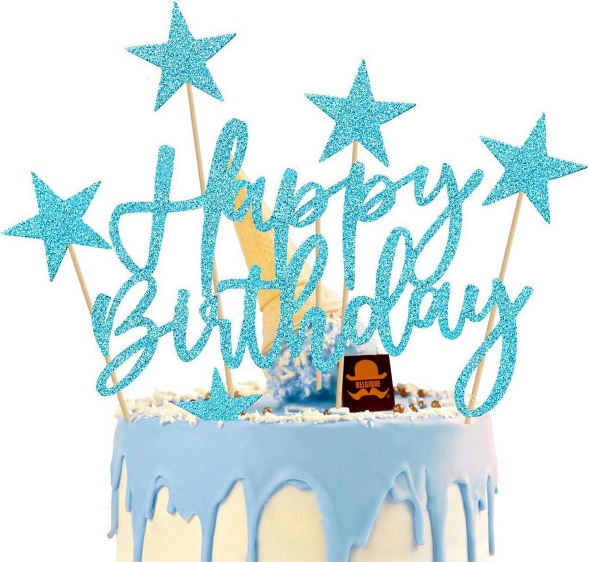 Tortendeko Happy Birthday Blau 20 Sterne Cake Topper