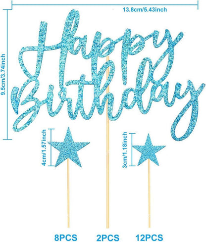 iZoeL Blaue Tortendeko 20-tlg. Sterne Happy Birthday Topper
