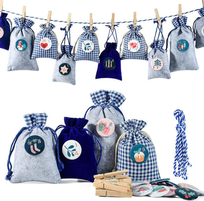Adventskalender Stoffsäckchen Weihnachtskalender Filzsäckchen 24