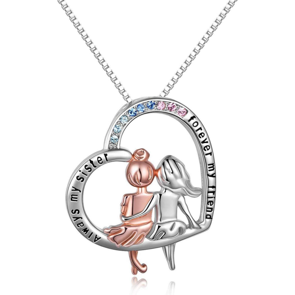 Schwestern Halskette Sterling Silber Infinity Herz Freundschaft Geschenk