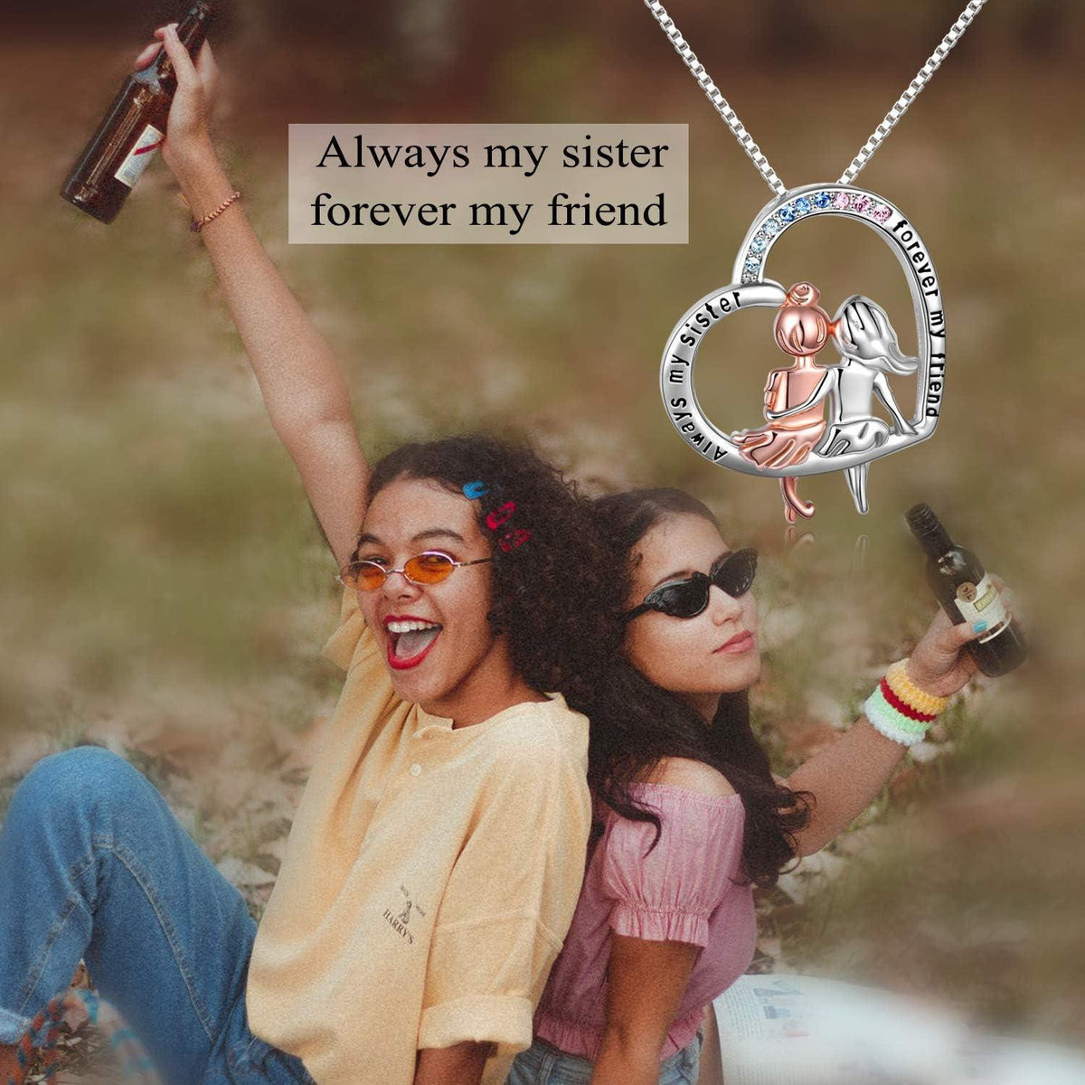 Schwestern Halskette Sterling Silber Infinity Herz Freundschaft Geschenk