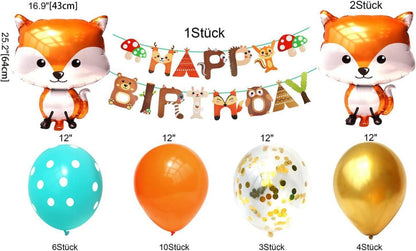 Kindergeburtstag Deko Set Fuchs Folienballons Happy Birthday Girlande Luftballons