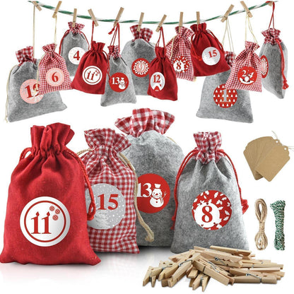 Adventskalender zum Befüllen Stoffbeutel 24