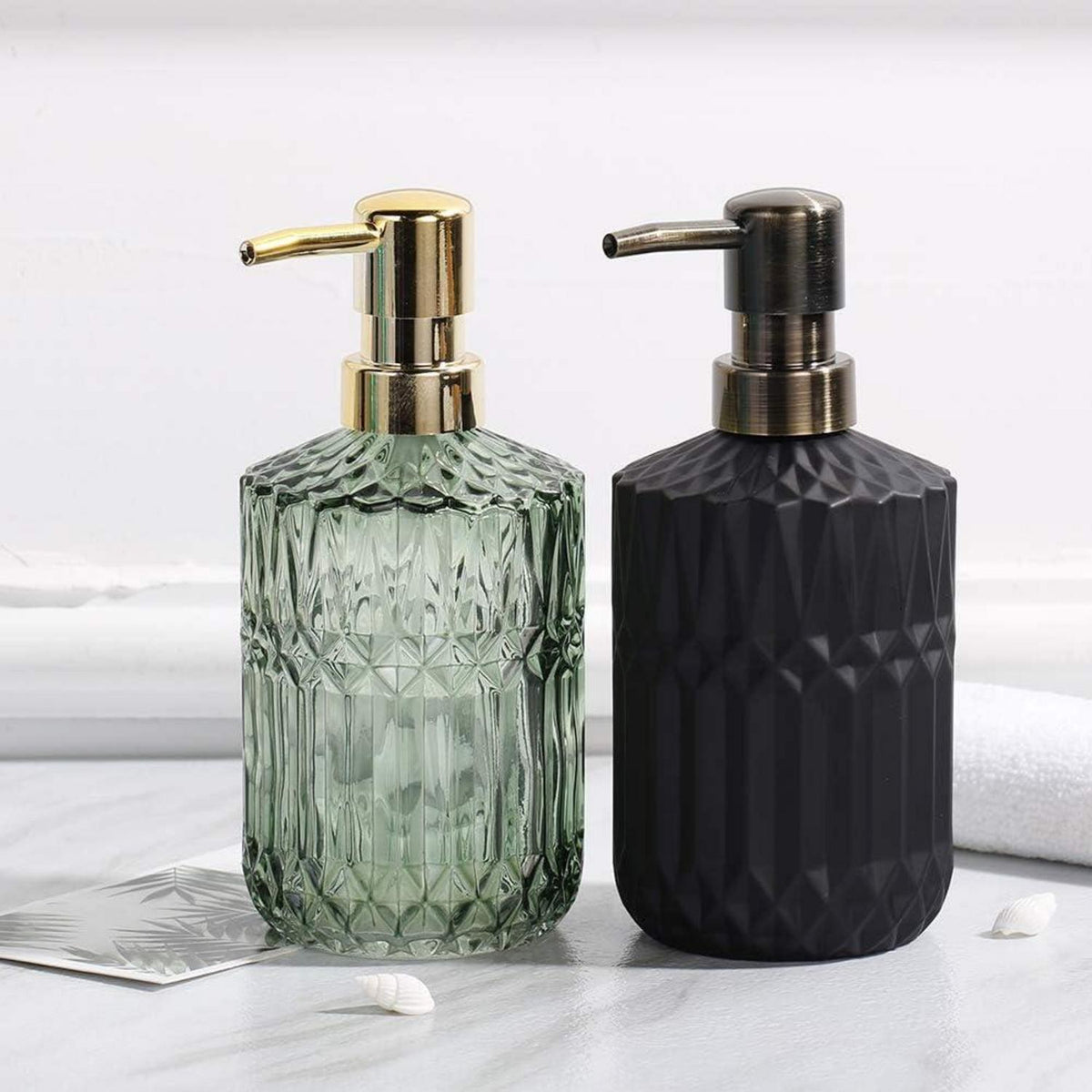 Nachfüllbarer Seifenspender aus dickem Glas - Grün, Badezimmer-Küche-Lotion
