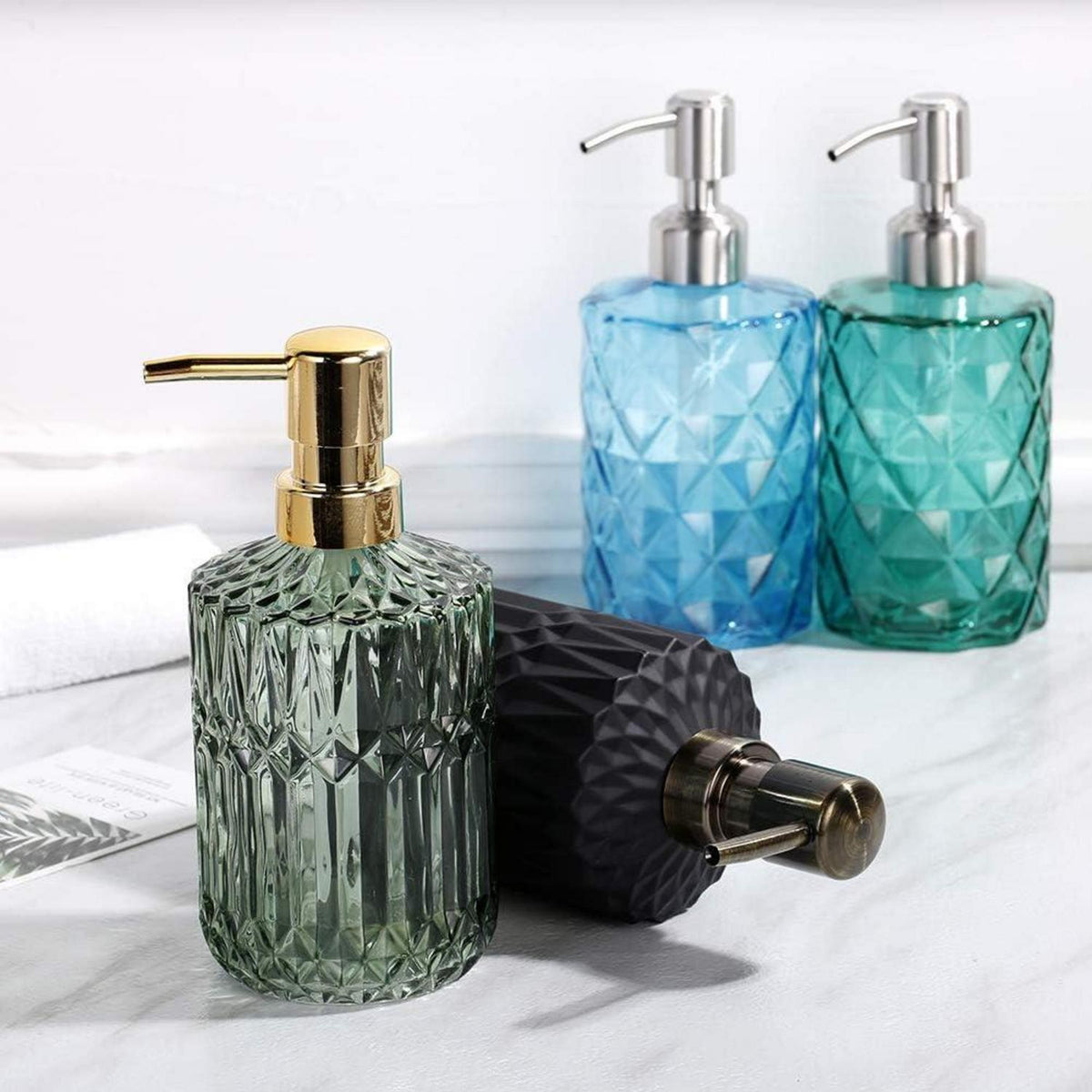 Nachfüllbarer Seifenspender aus dickem Glas - Grün, Badezimmer-Küche-Lotion