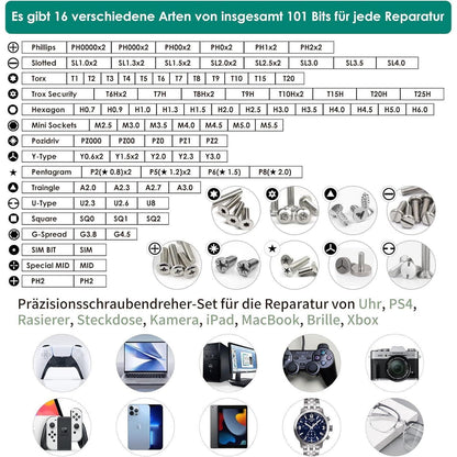 Präzisions Schraubendreher Set 122 in 1 Werkzeug Kit Torx T2