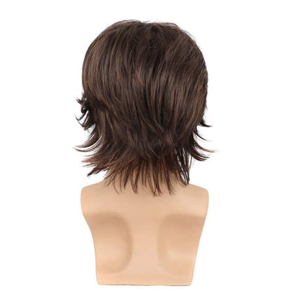 Braune Herren Kurzhaar Perücke Layered Wave mit Pony - Cosplay Halloween Party