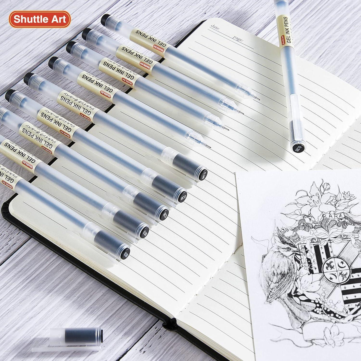 Schwarze Gelstifte 15er Set Shuttle Art, 0,38mm ultrafeine