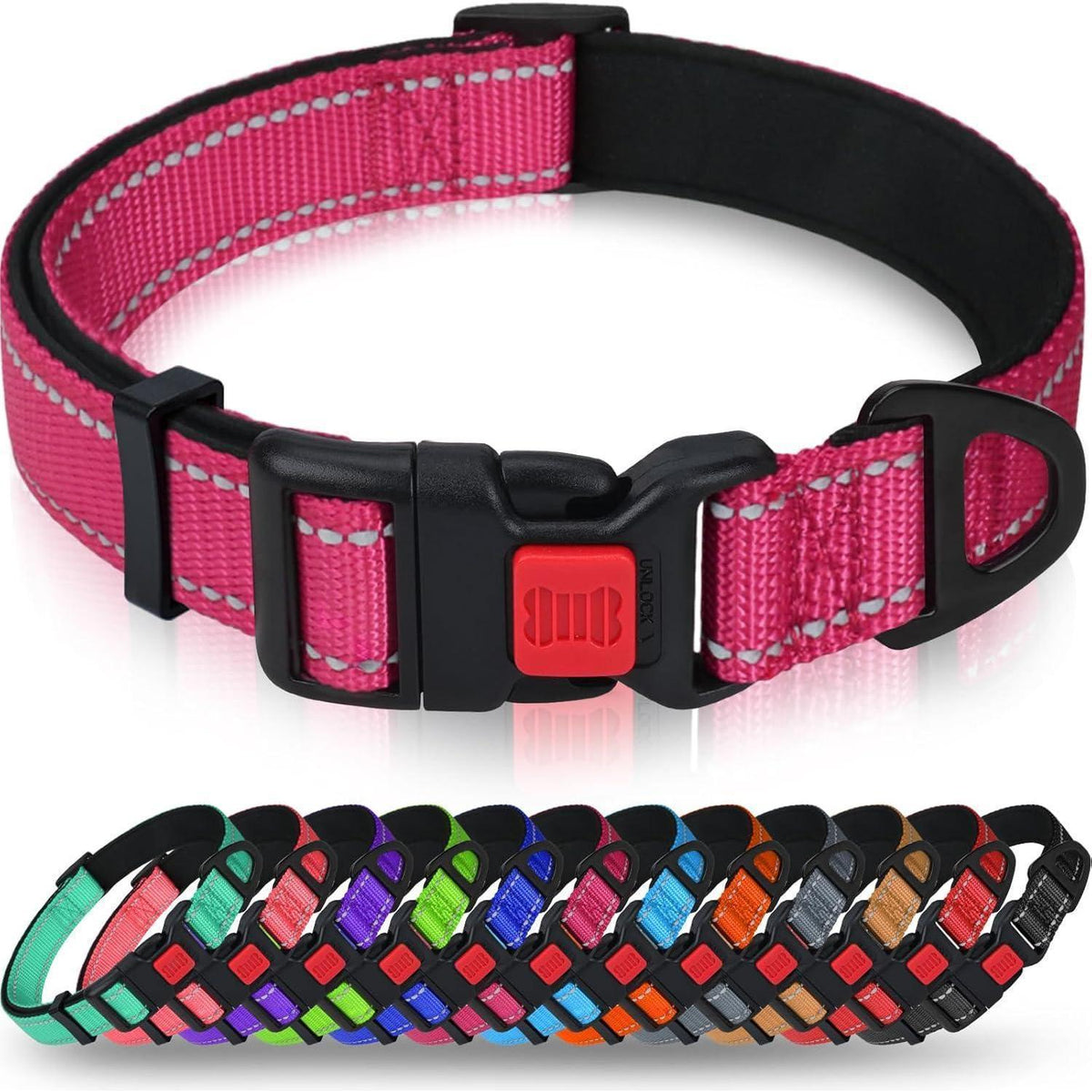 Hundehalsband Neopren Gepolstert Verstellbar Reflektierend S Hot Pink