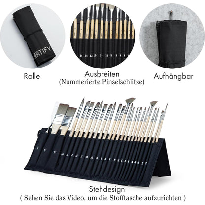 ARTIFY 24-teiliges Pinsel-Set mit Pinseltasche und Spachtel
