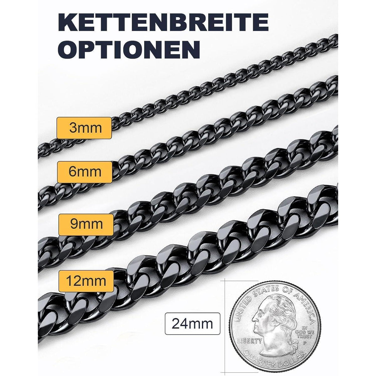 Panzerkette Edelstahl 18k Vergoldet | 3-12mm Breit, 36-76cm Lang