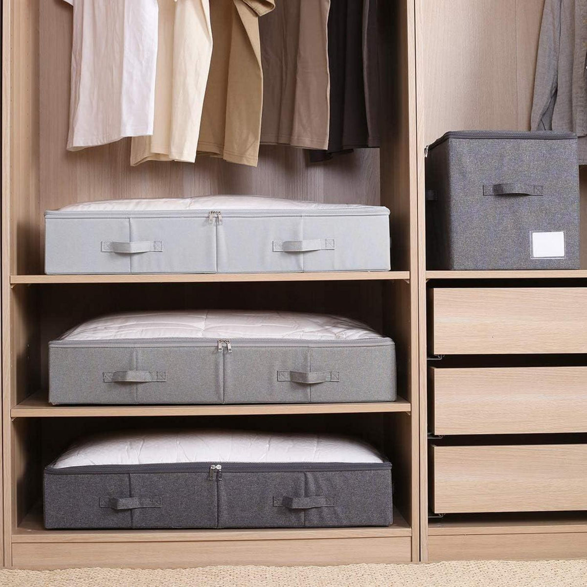 Unterbett-Aufbewahrungsbox mit Deckel, beige, 85cm