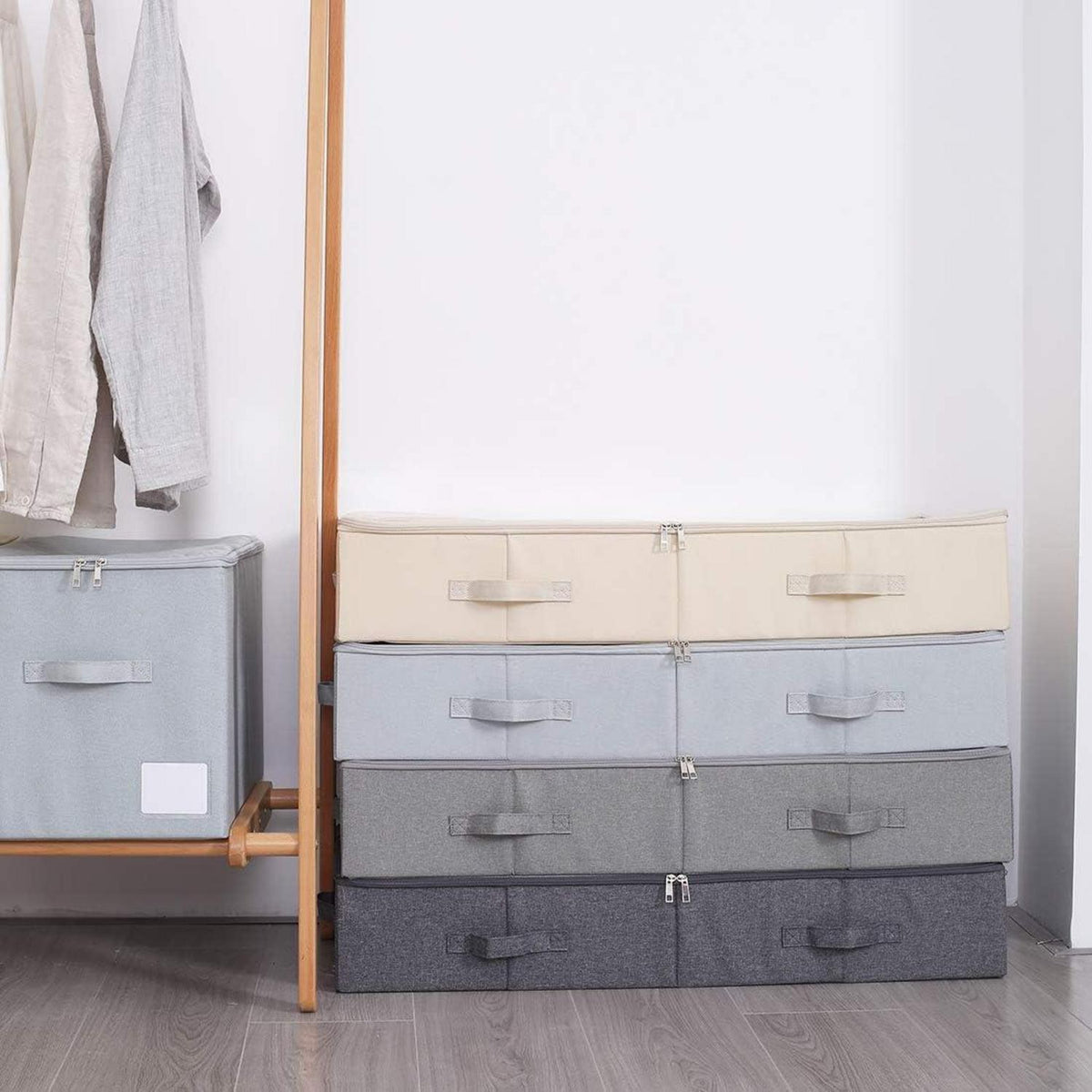 Unterbett-Aufbewahrungsbox mit Deckel, beige, 85cm