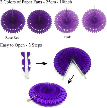Party Dekoration Set Violett Konfetti Ballons Pompoms Fächer Girlande