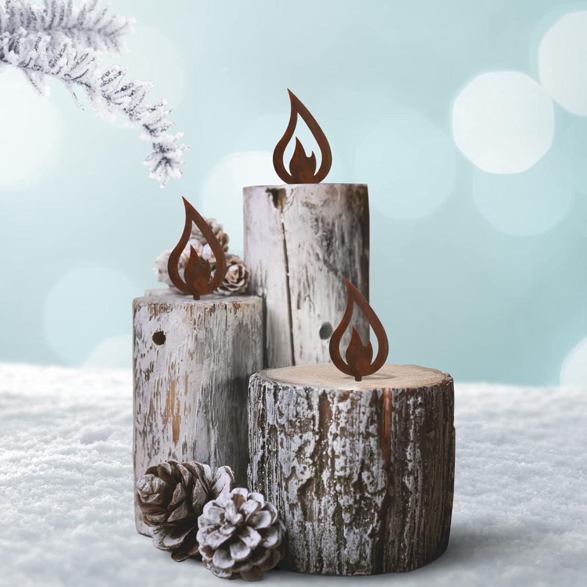 10er Set Rostige Flamme Weihnachtsdeko Garten Metall Rostoptik Advent 12x6cm