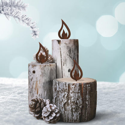 10er Set Rostige Flamme Weihnachtsdeko Garten Metall Rostoptik Advent 12x6cm